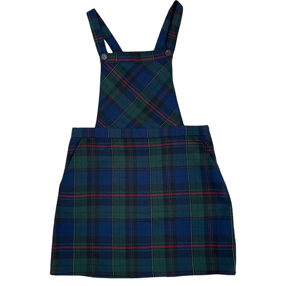 Forever 21 Dresses & Skirts - Forever 21 Plaid Jumper Dress Mini Pinafore L Grunge Green Blue Dark Academia